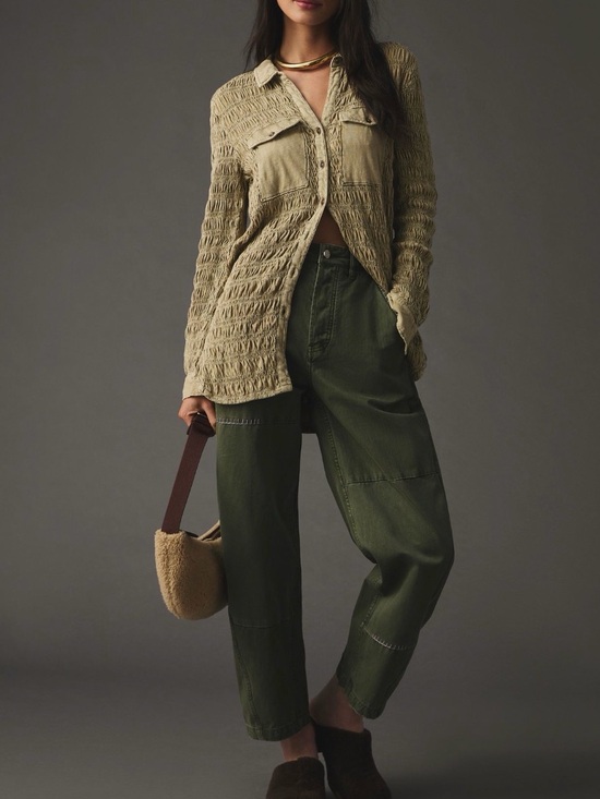 Pilcro Tops - Pilcro Smocked Shacket or Button Up Shirt in Sand